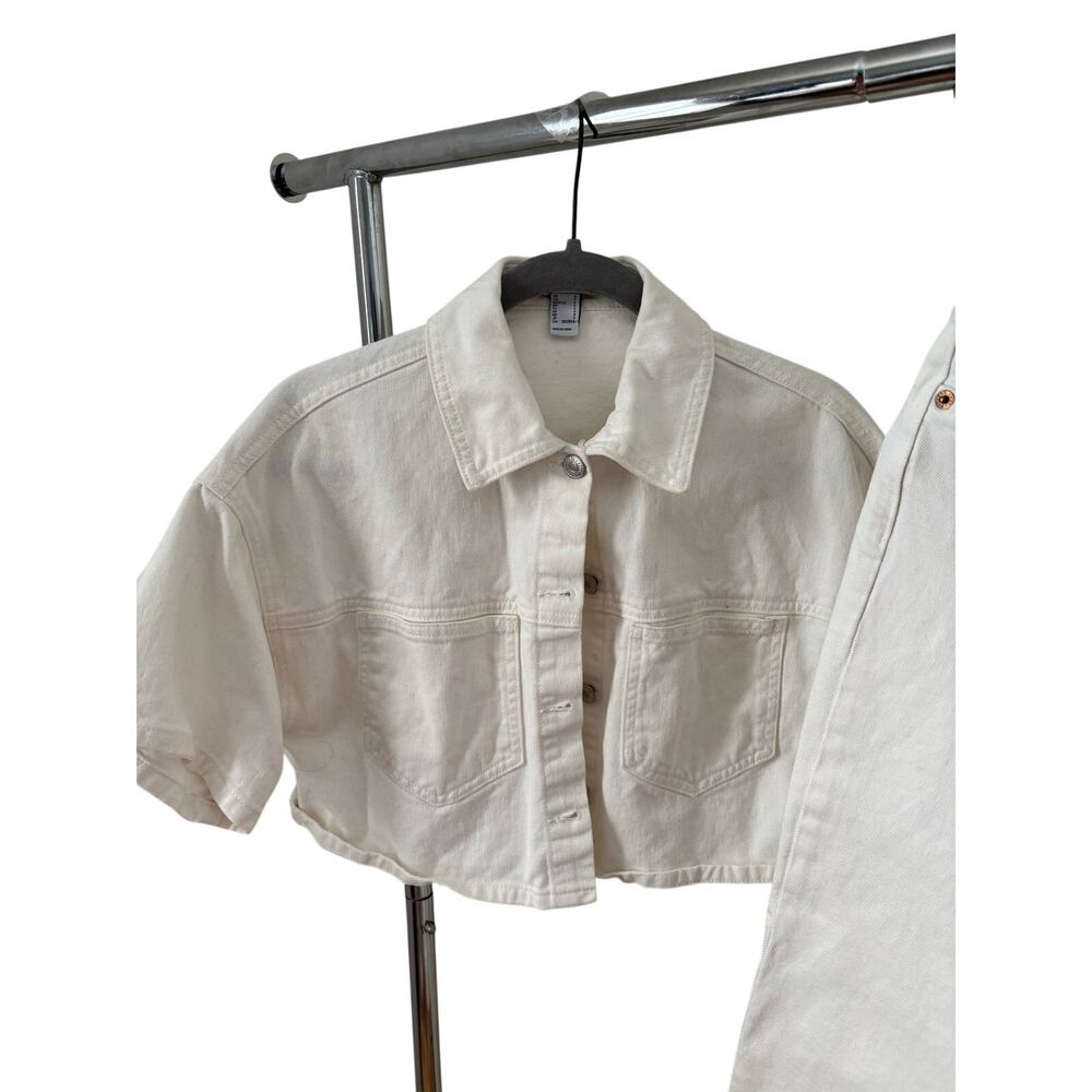 Forever 21 Cropped Denim Shirt + H&M White High Rise Jeans Set Size S/US 2 - Picture 5 of 10